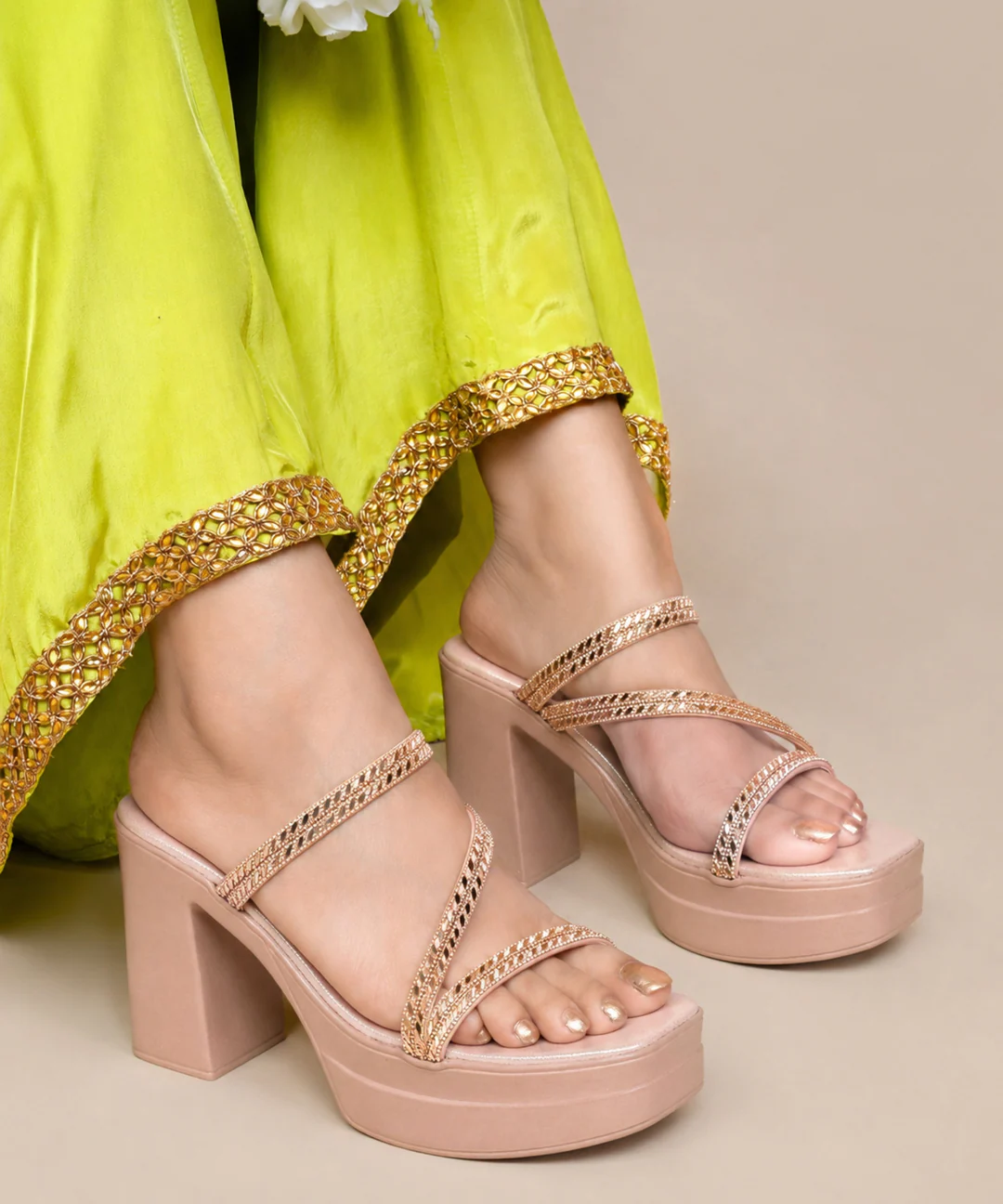 Crystal Detail Platform Heeled Sandals - Image 14