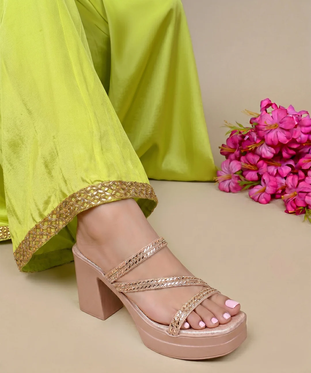 Crystal Detail Platform Heeled Sandals - Image 16
