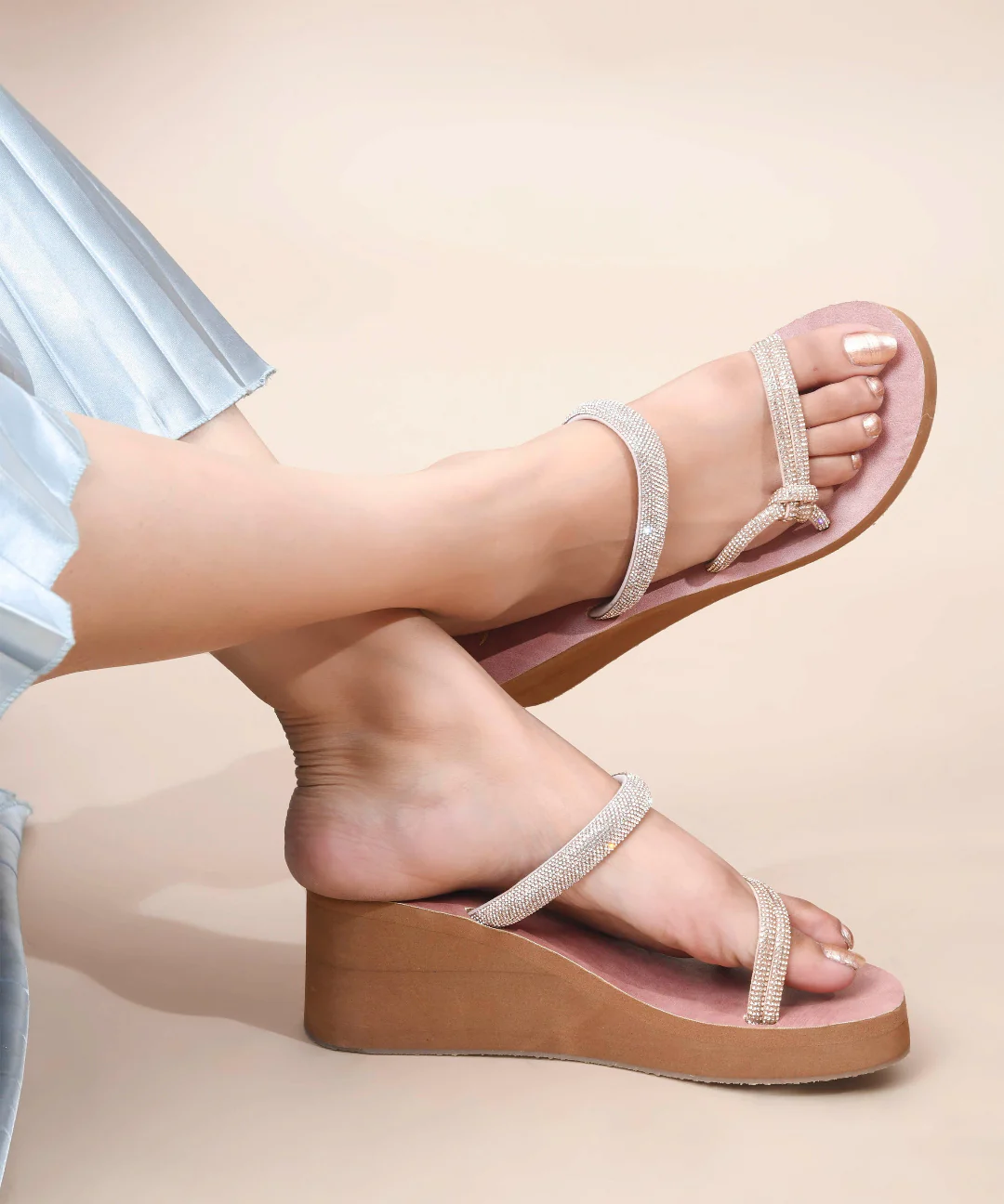 JM Looks Crystal Strap Wedge Sandals - Image 15