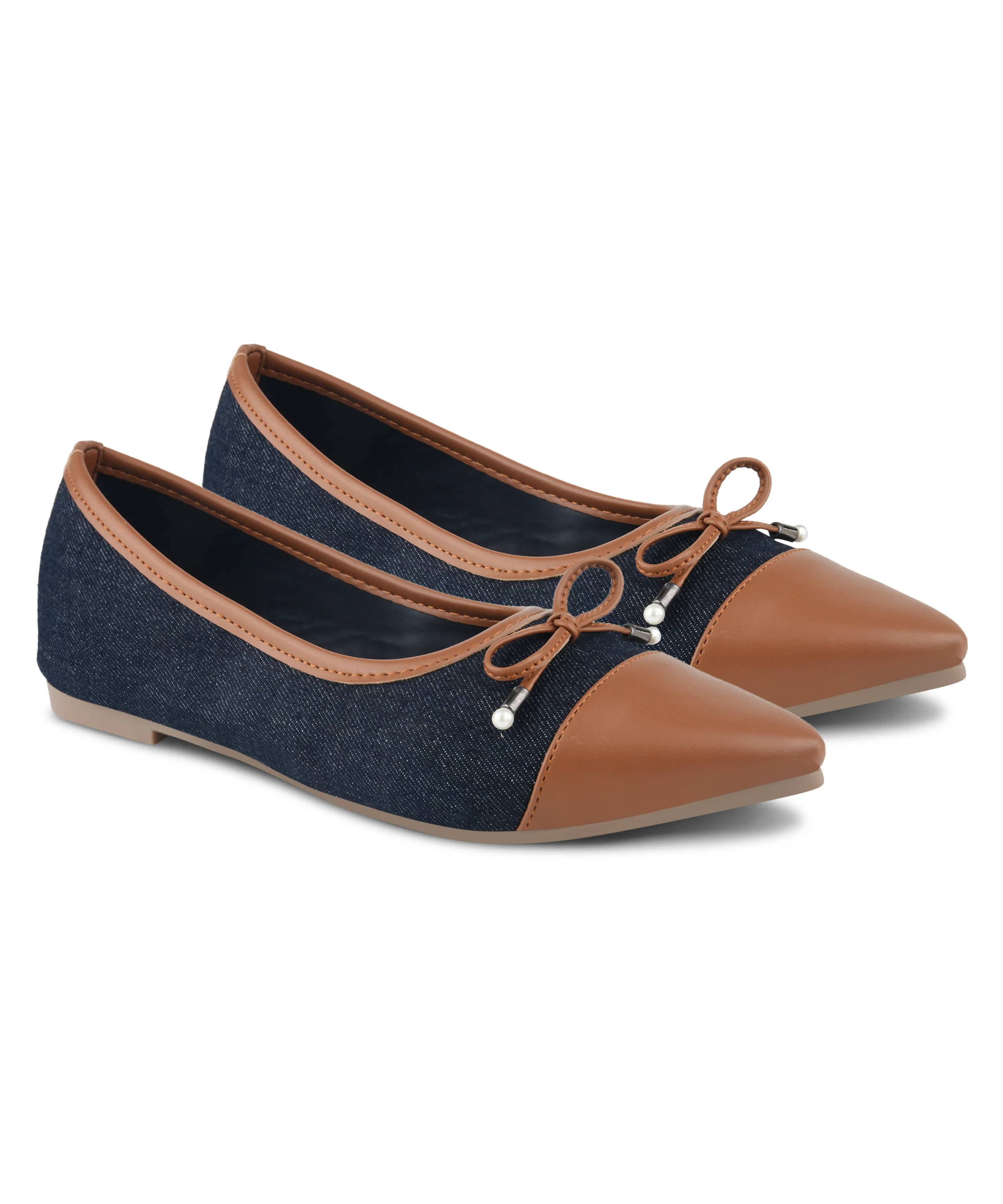 Denim Ballet Flat with Contrast Toe Cap - Image 12