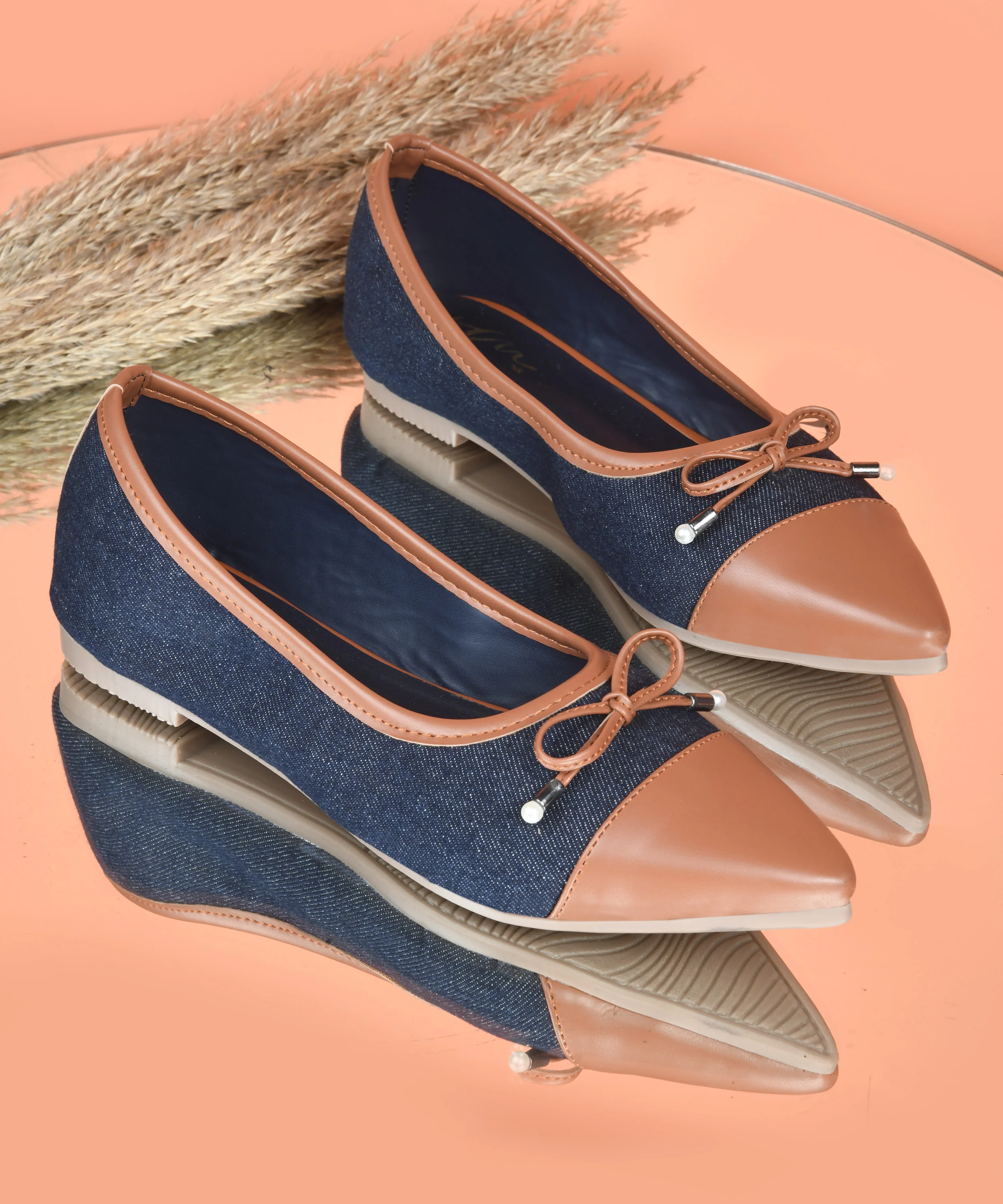 Denim Ballet Flat with Contrast Toe Cap - Image 7