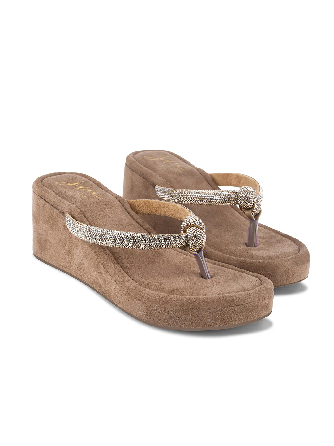 Embellished Platform Wedge Heels for Women Thong Slip-On Sandals - Image 11