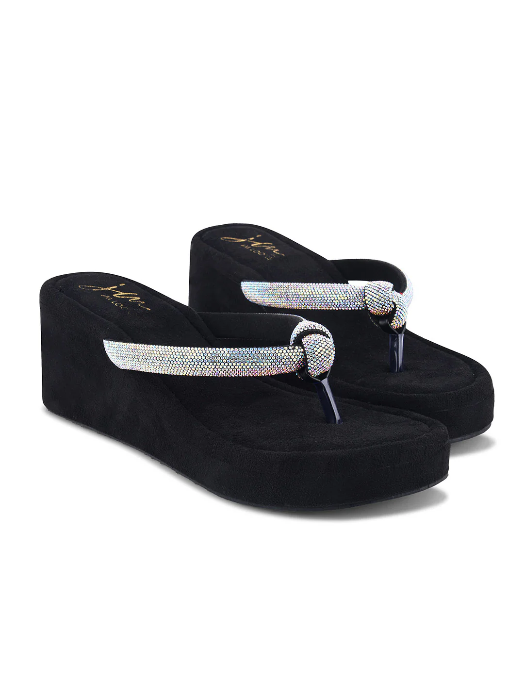 Embellished Platform Wedge Heels for Women Thong Slip-On Sandals - Image 5