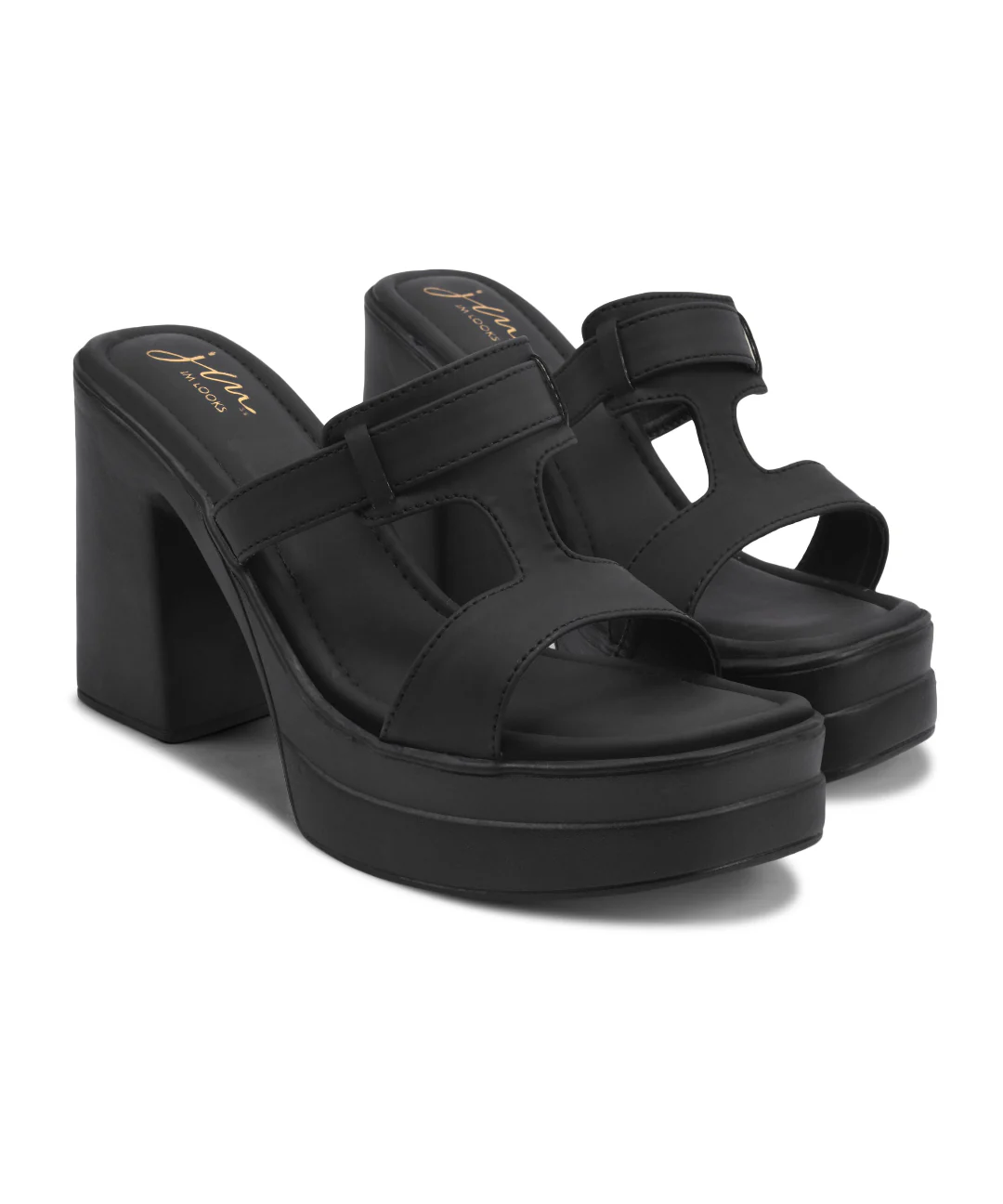 JM Looks Double Strap Platform Block Heels - Image 12