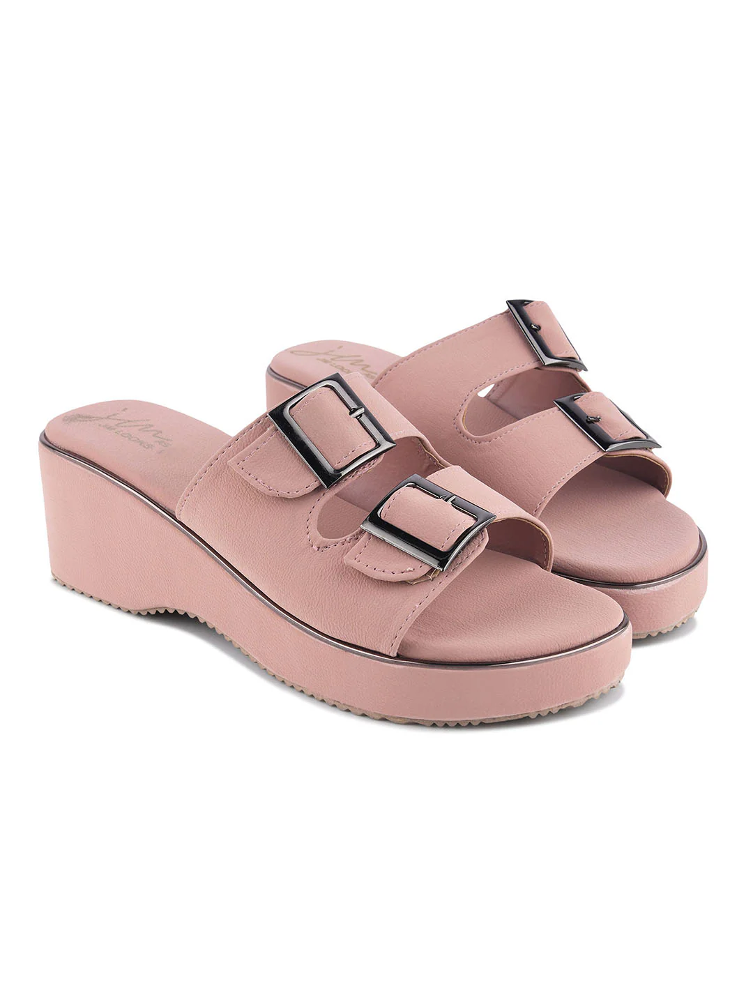 Wedge Heels for Women Block Heel Open Toe Dual Buckle Sandals - Image 18