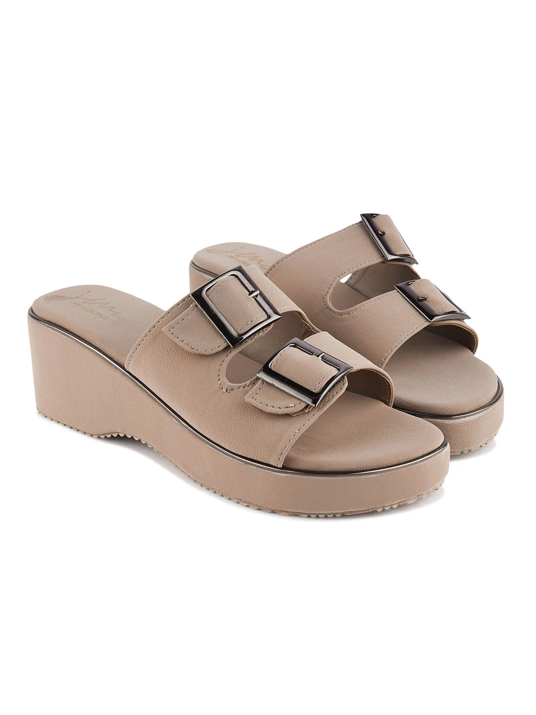 Wedge Heels for Women Block Heel Open Toe Dual Buckle Sandals - Image 23
