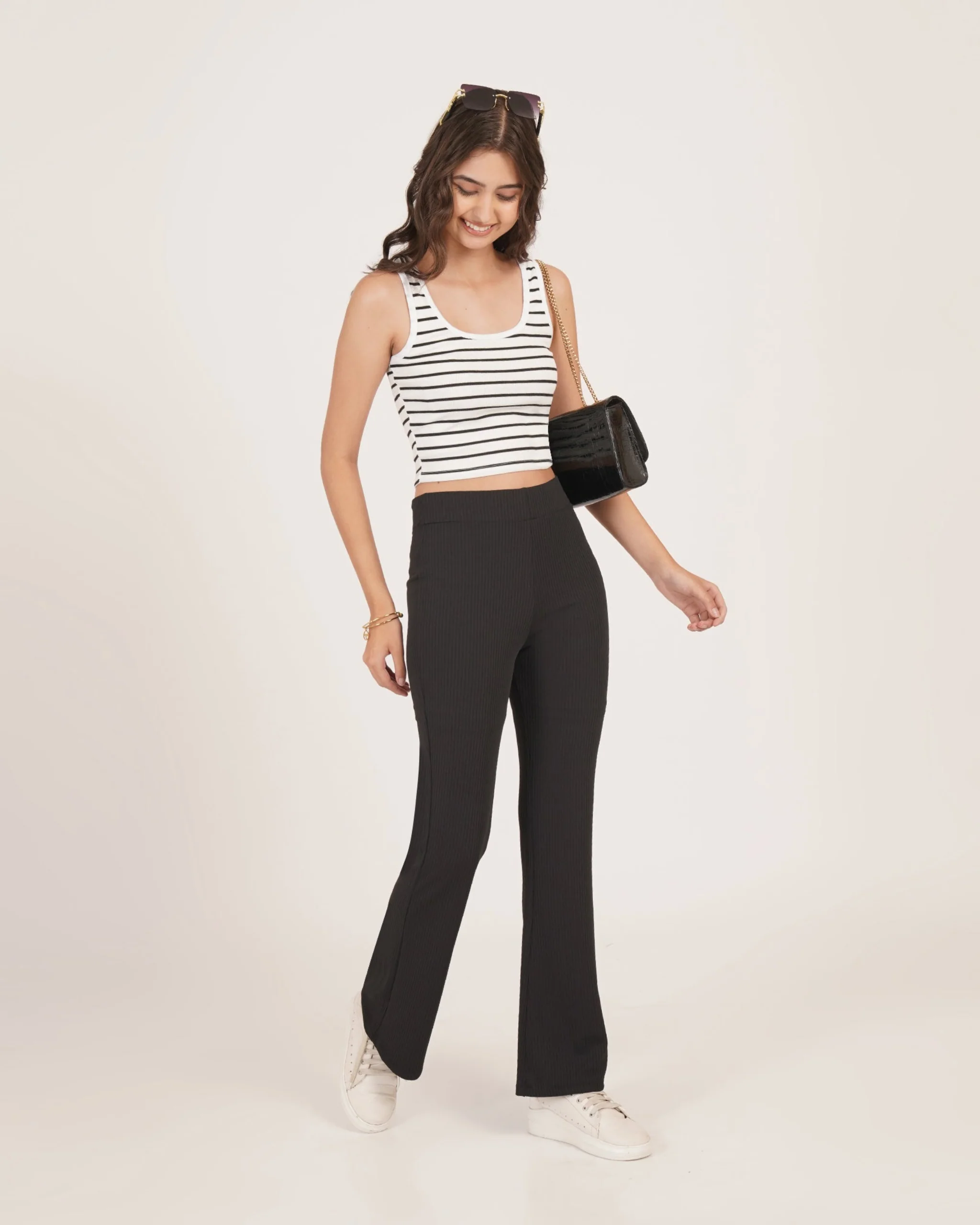 Elastic Waist Ribbed Flare Pants - Image 16