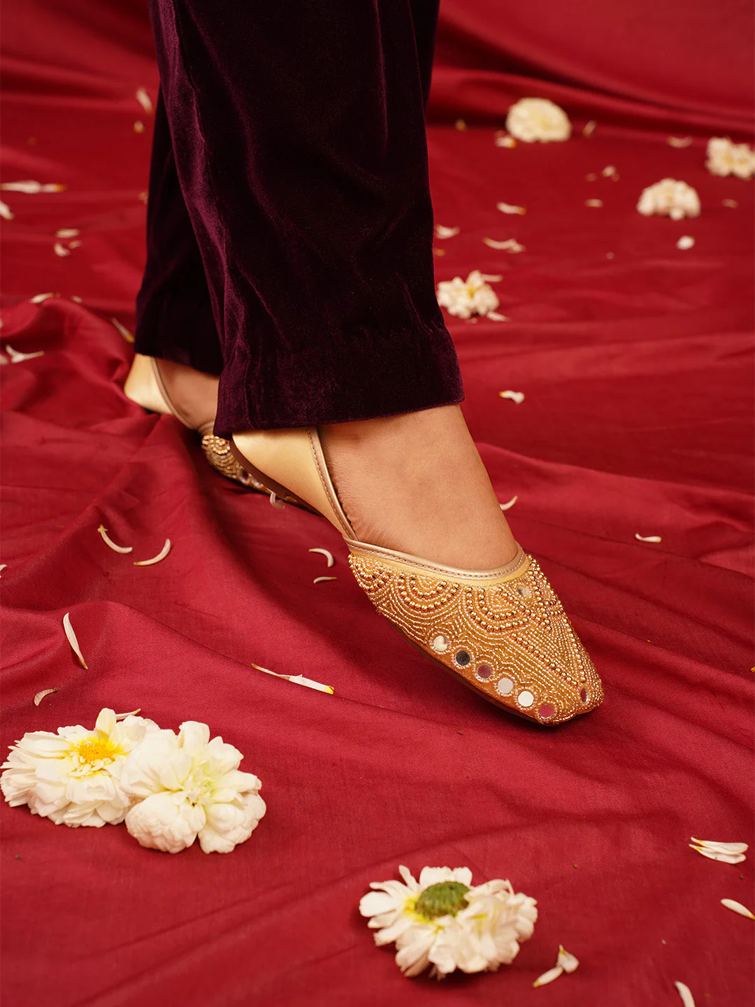 JM Looks Mirror Work Beaded Jutti - Image 5