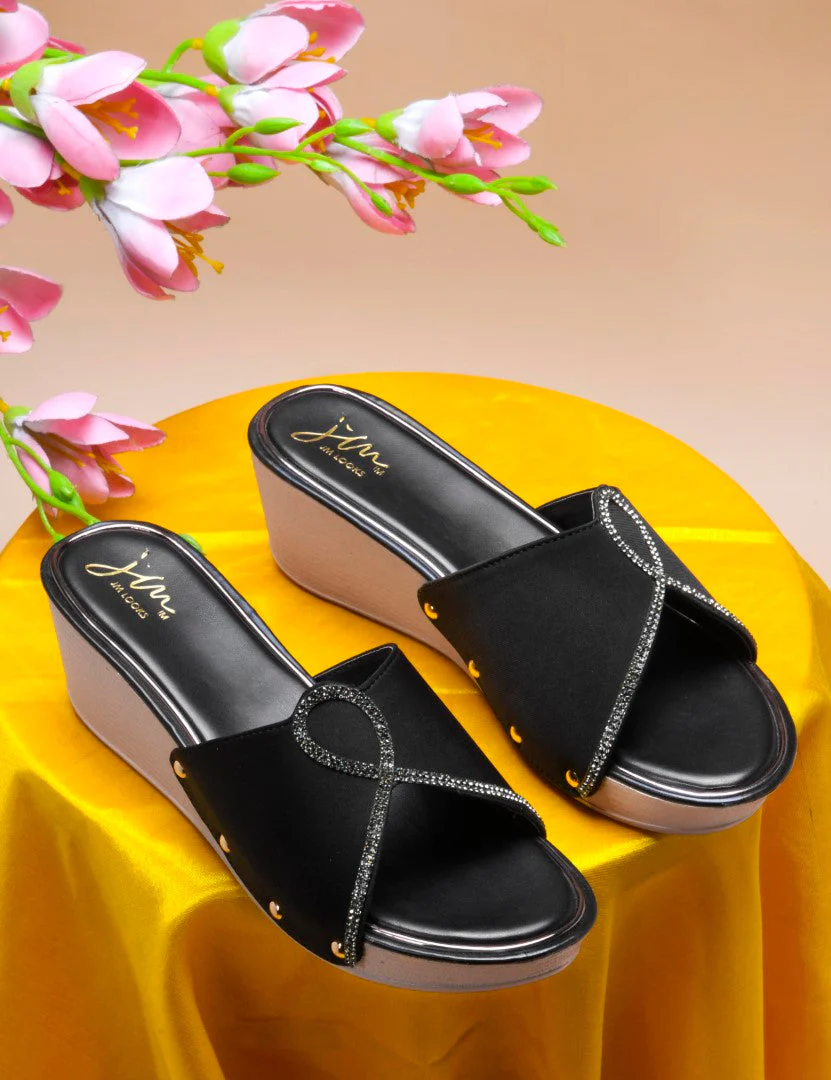 Wedge Heels for Women Embellished Platform Slip-On Sandals Block Comfortable - Image 9