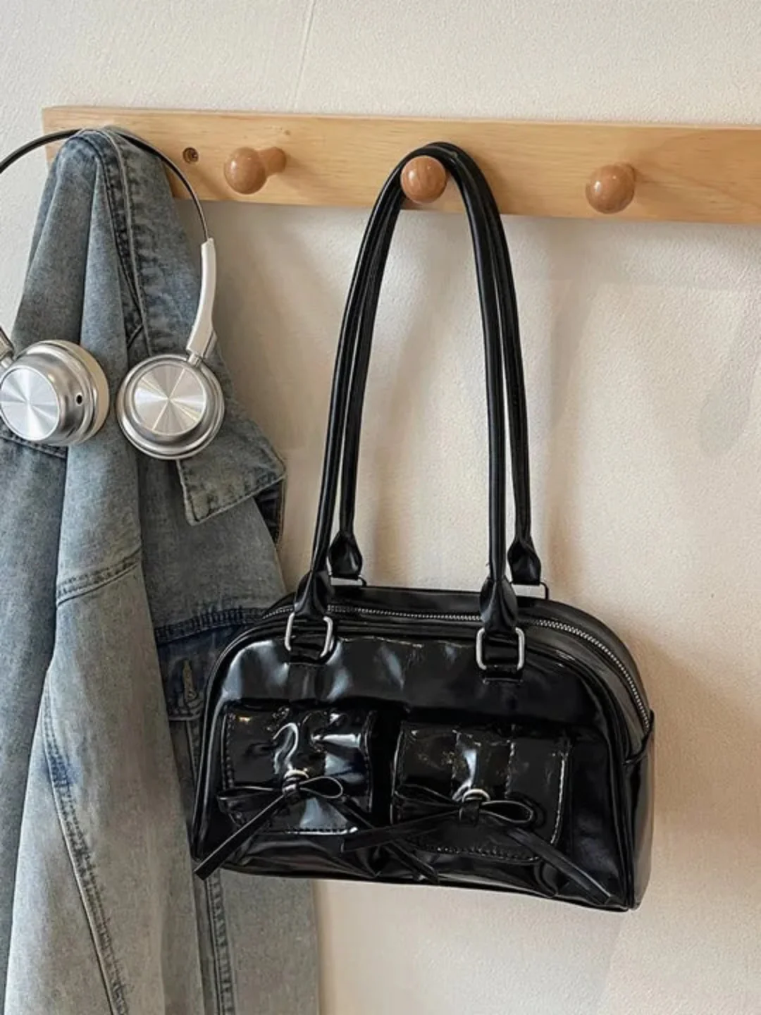 Elegant Dual Bow Shoulder Purse - Image 5