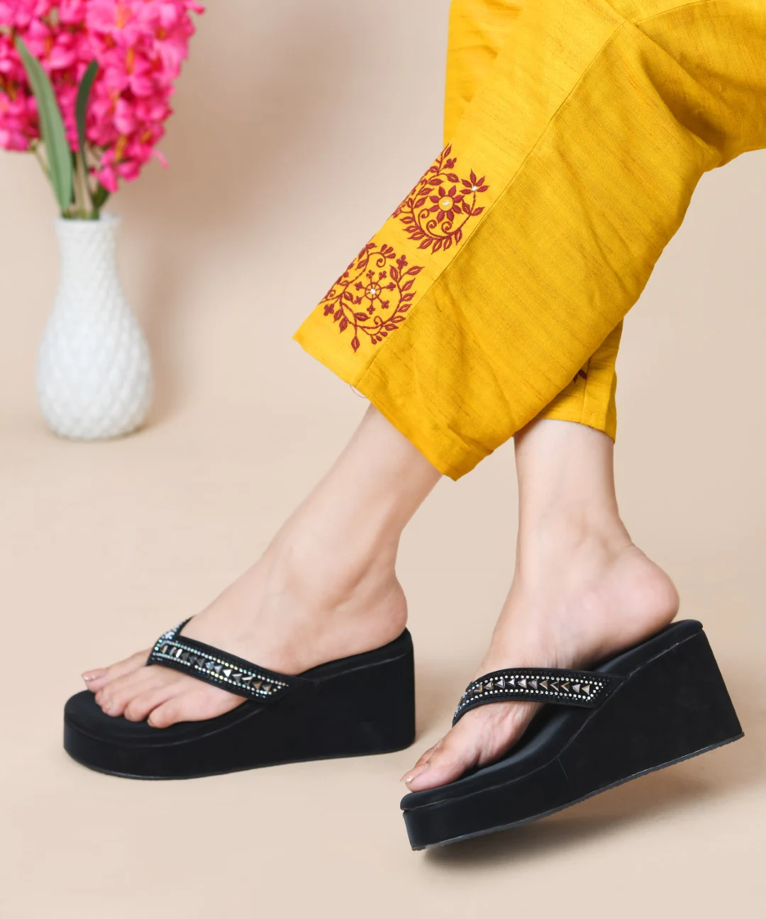 JM Looks Elegant Studded Platform Flip Flops - Image 3