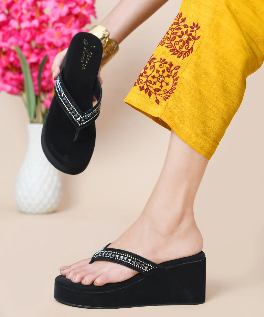 JM Looks Elegant Studded Platform Flip Flops - Image 4