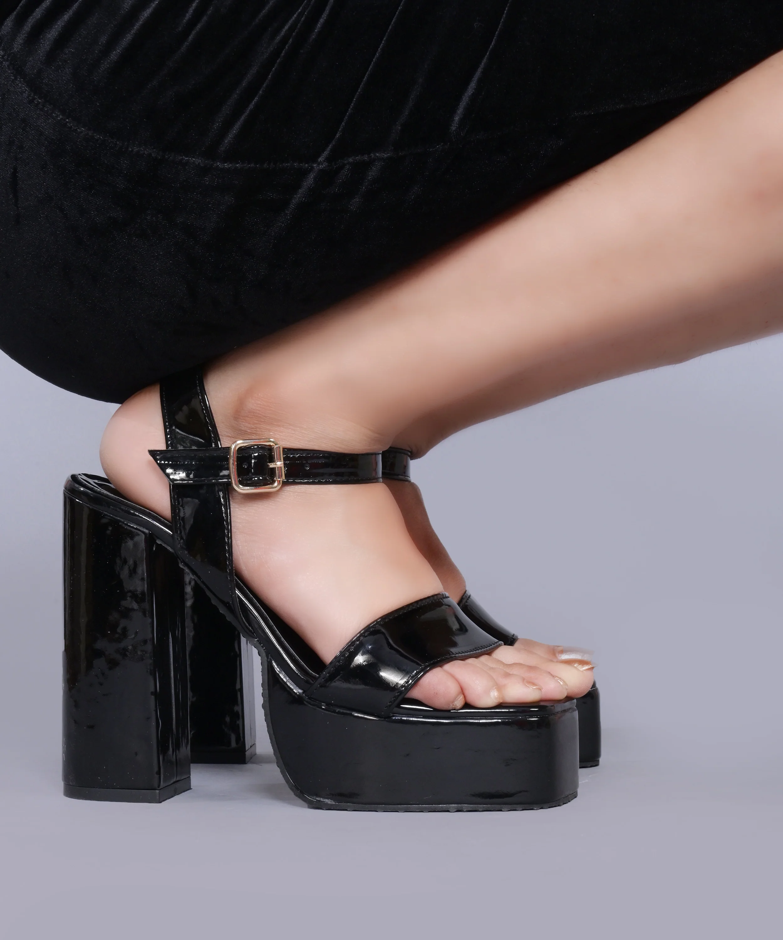 Elevated Patent Finish Strap Sandals - Image 2