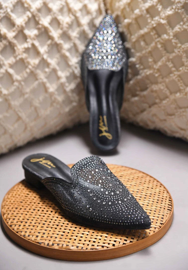 JM Looks Women's Embellished Pointed Toe Mules