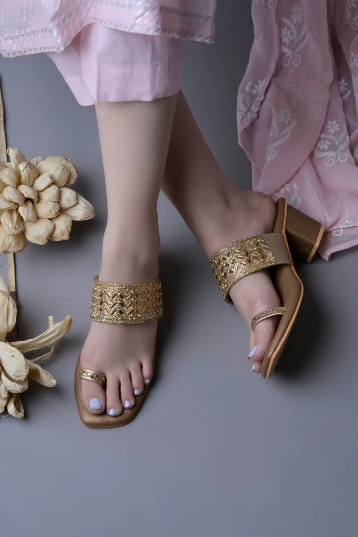 Jm Looks Embellished Toe Ring Block Heel Sandals for Women & Girls - Image 10
