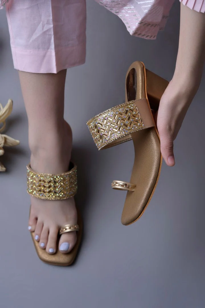 Jm Looks Embellished Toe Ring Block Heel Sandals for Women & Girls - Image 11