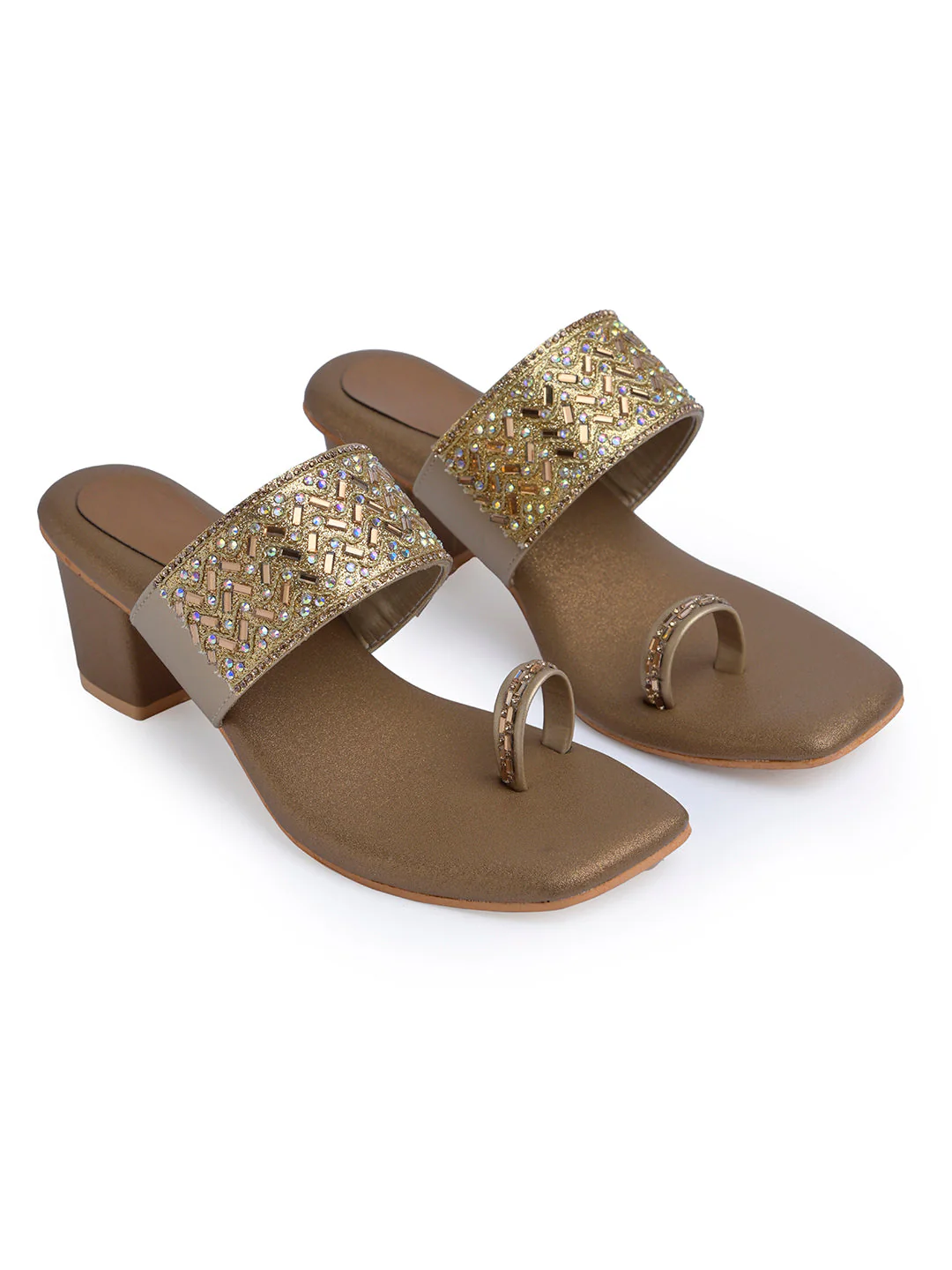 Jm Looks Embellished Toe Ring Block Heel Sandals for Women & Girls - Image 14