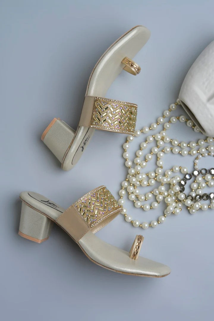 Jm Looks Embellished Toe Ring Block Heel Sandals for Women & Girls - Image 2
