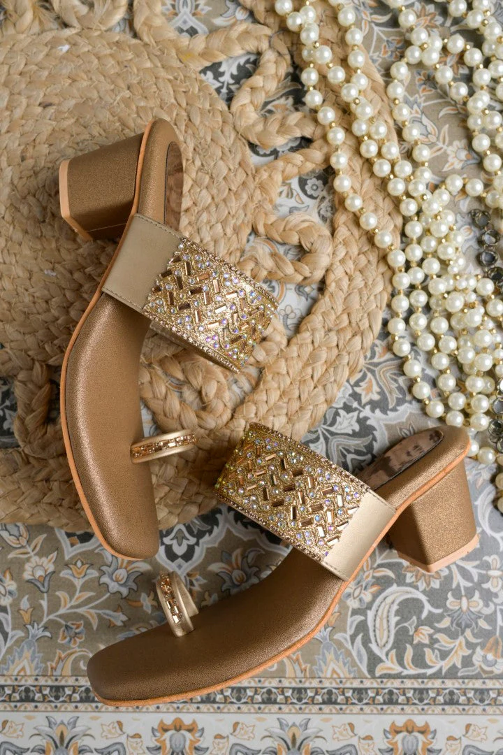 Jm Looks Embellished Toe Ring Block Heel Sandals for Women & Girls - Image 9
