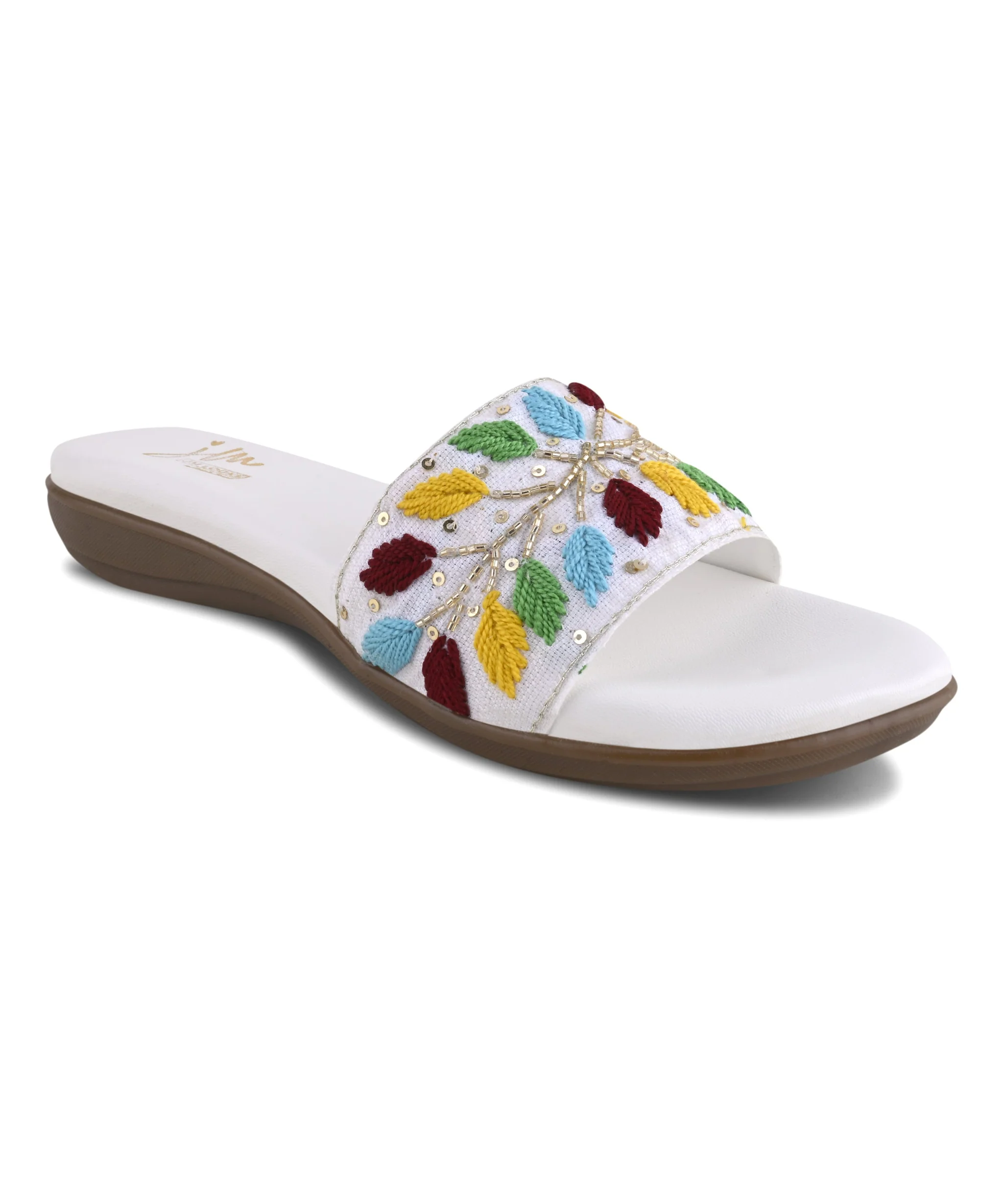 Embroidered Slip-On Flats Sandals with Leaf Pattern - Image 18