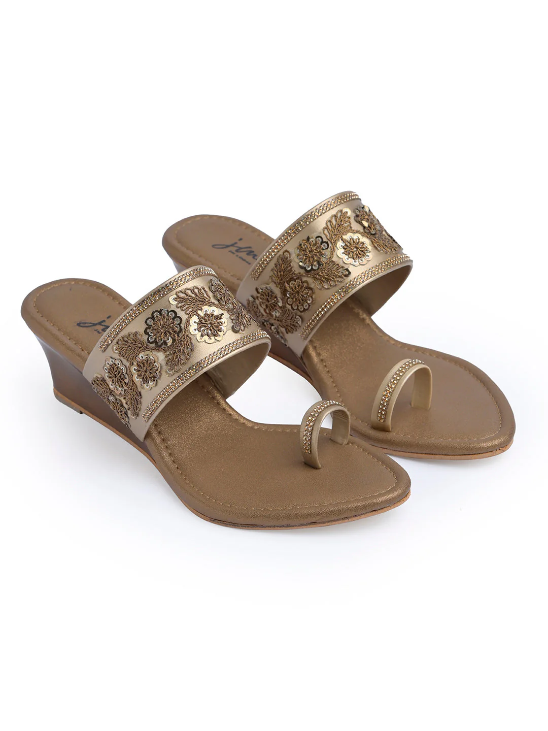 Jm Looks Women Embroidered Wedge Sandals  With A Toe Ring - Image 13