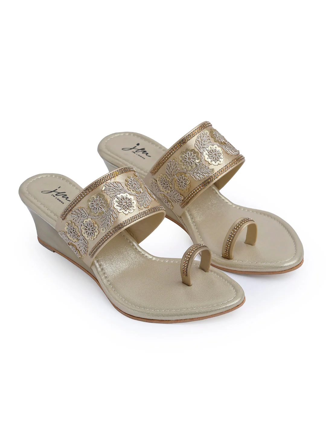 Jm Looks Women Embroidered Wedge Sandals  With A Toe Ring - Image 21