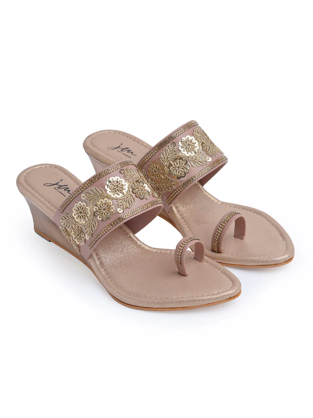 Jm Looks Women Embroidered Wedge Sandals  With A Toe Ring - Image 6