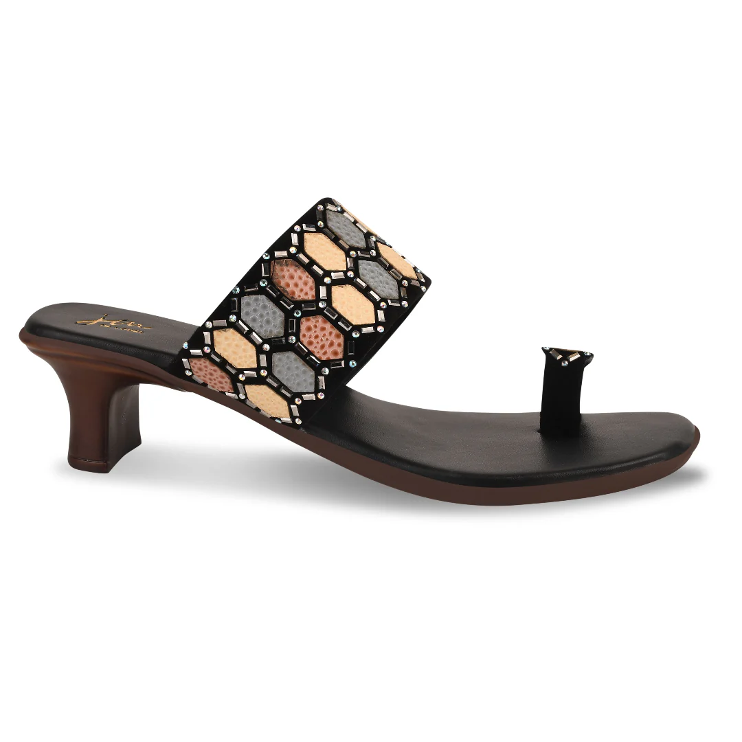 Stunning Ethnic Embellished One Toe Block Heels - Image 5