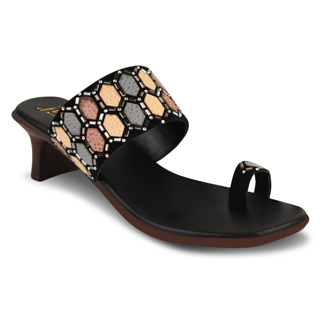 Stunning Ethnic Embellished One Toe Block Heels - Image 6