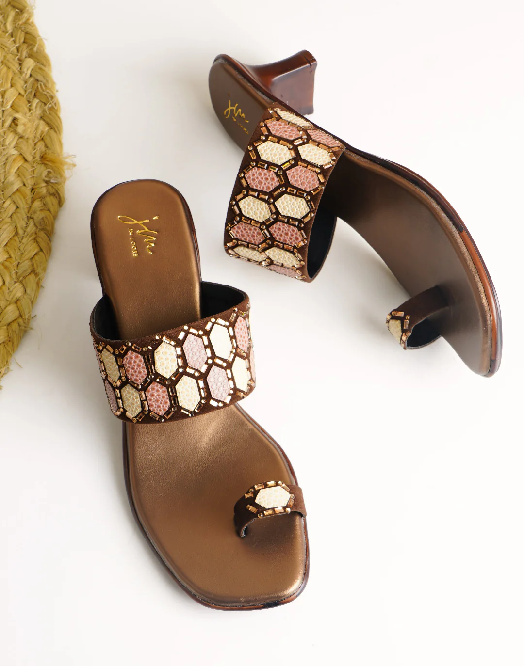 Stunning Ethnic Embellished One Toe Block Heels - Image 8