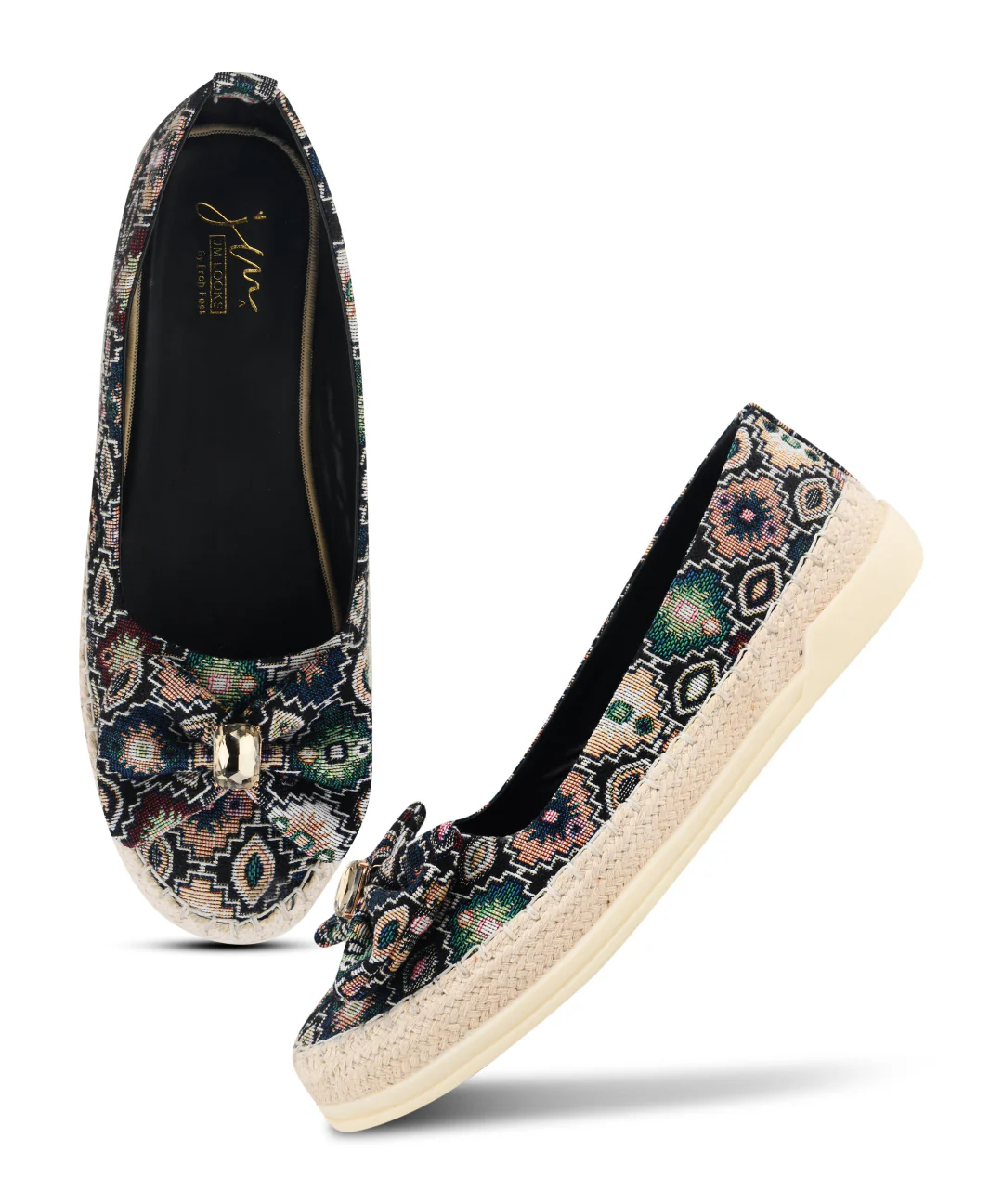Ethnic Embroidered Loafers with Bow Design - Image 5