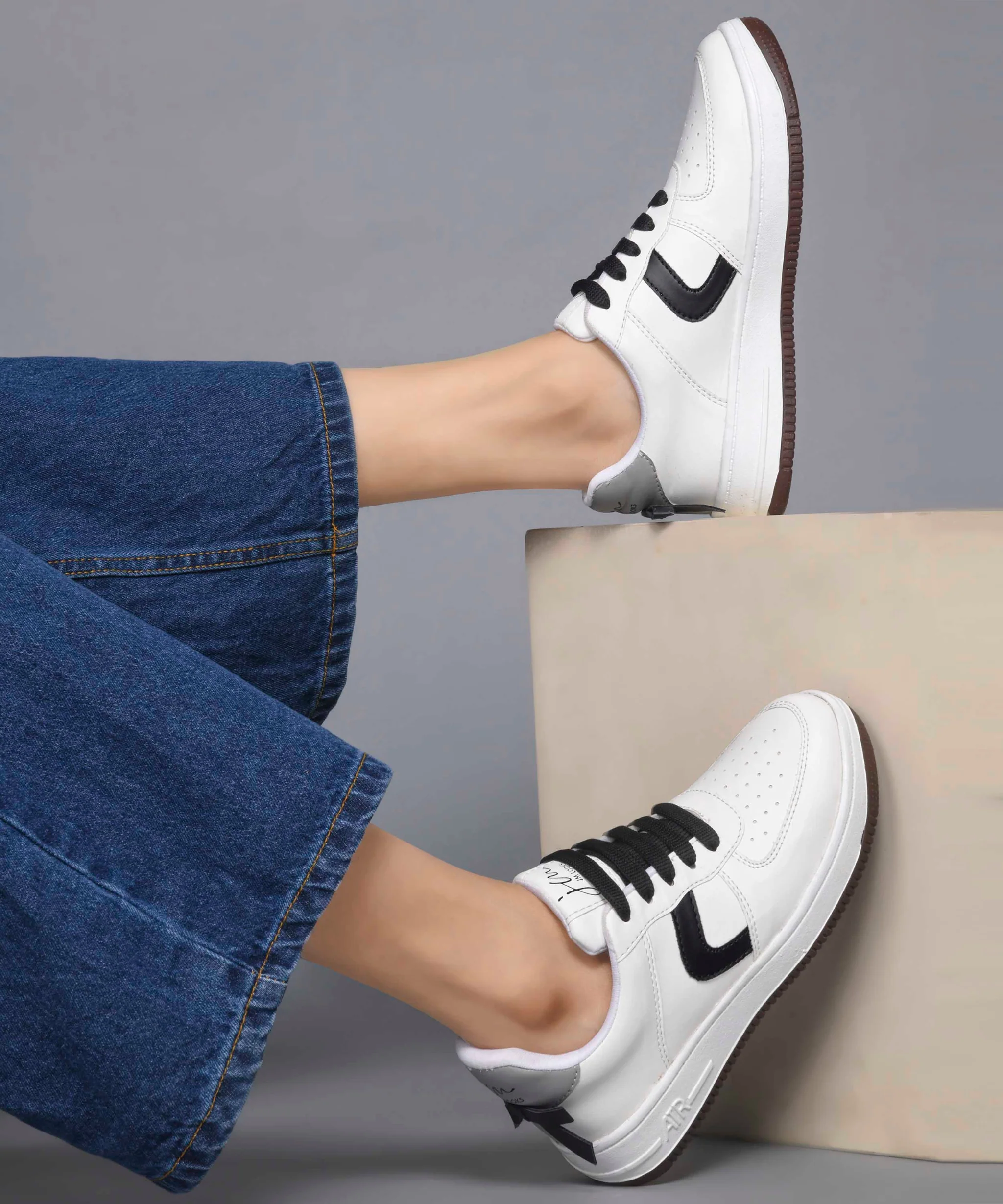Women's Low Top Lace-Up Bow Casual Sneakers with Perforated Detailing - Image 3