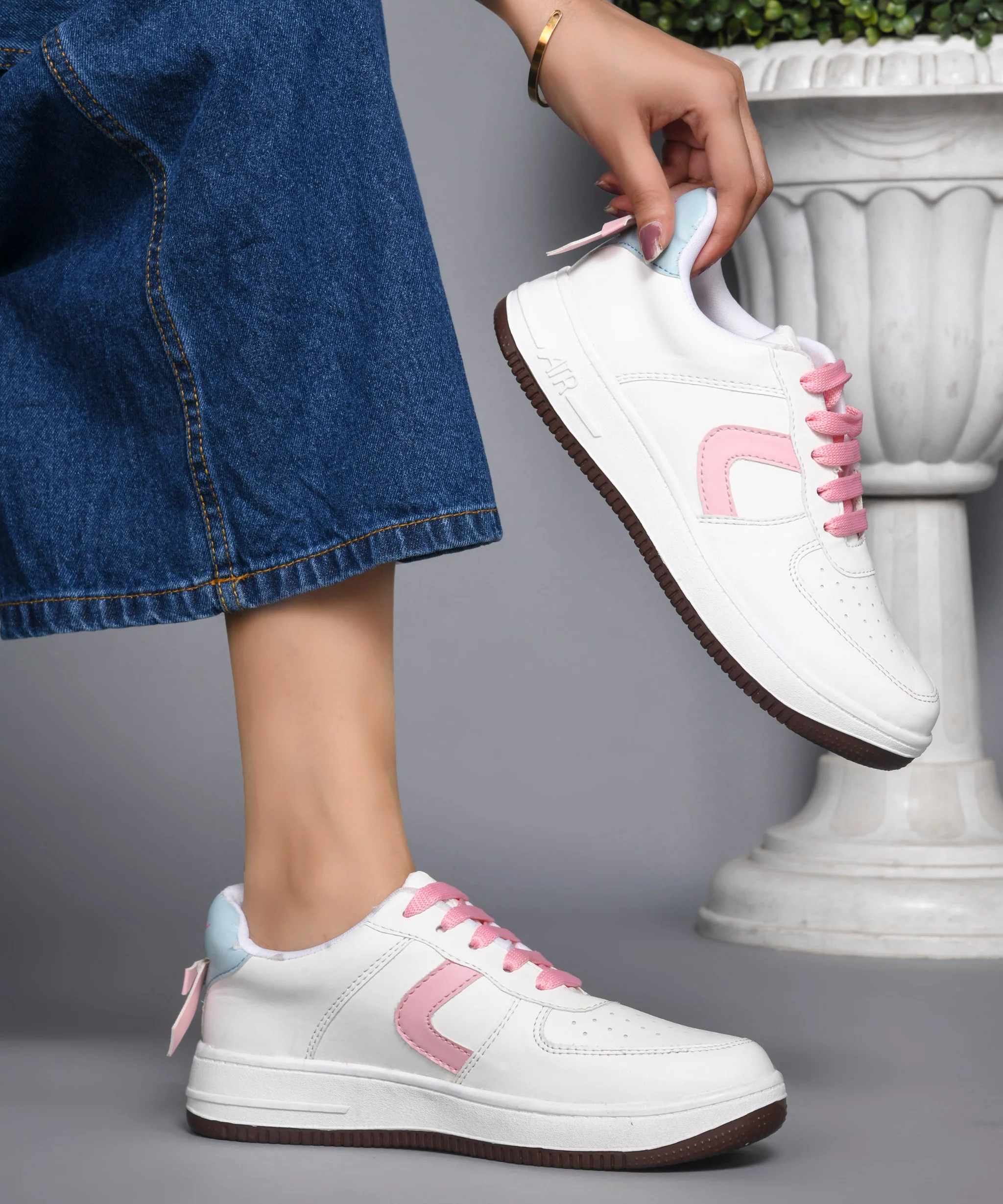 Women's Low Top Lace-Up Bow Casual Sneakers with Perforated Detailing - Image 8