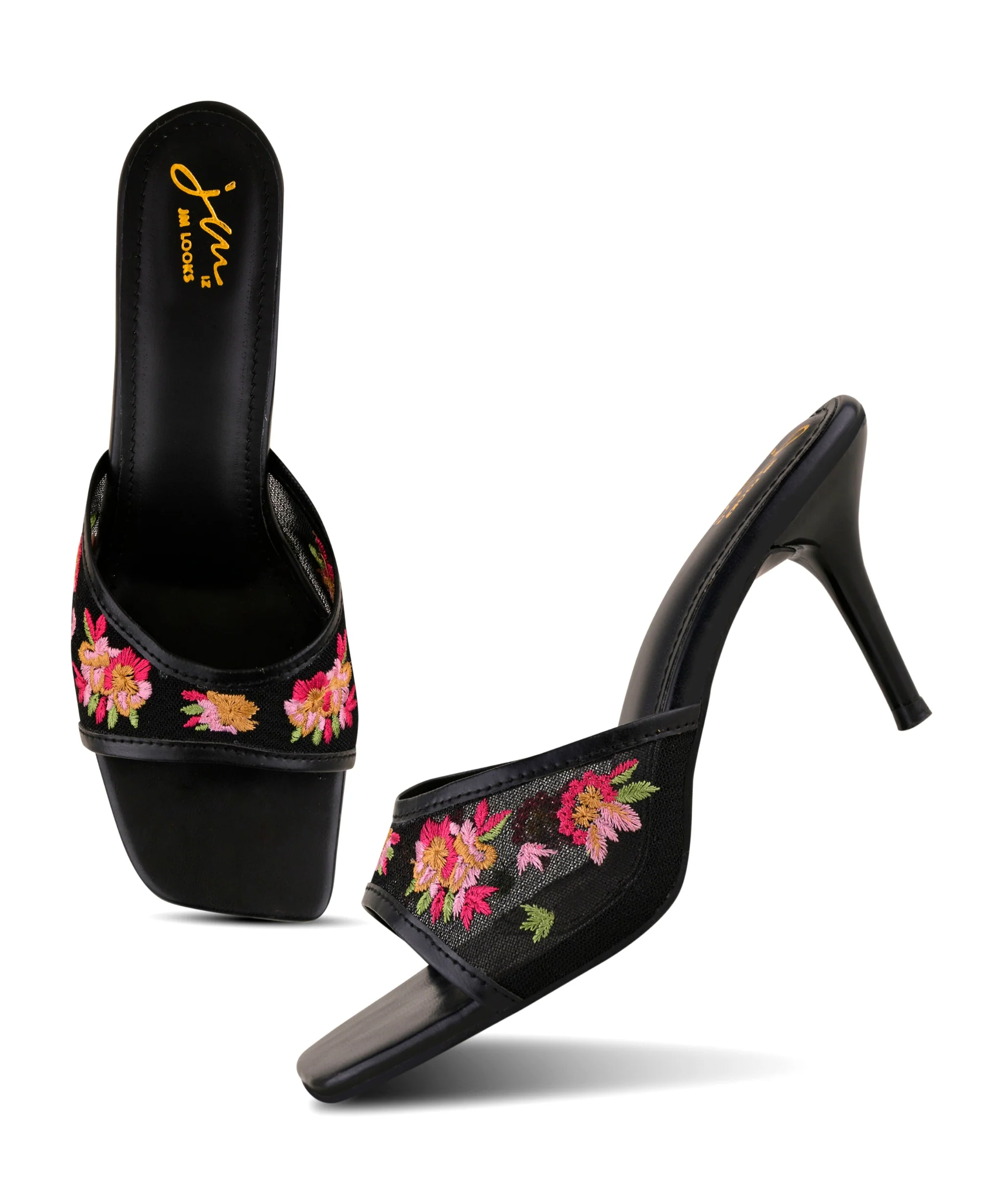 Fashion Floral Detail Slip-On Heels - Image 5