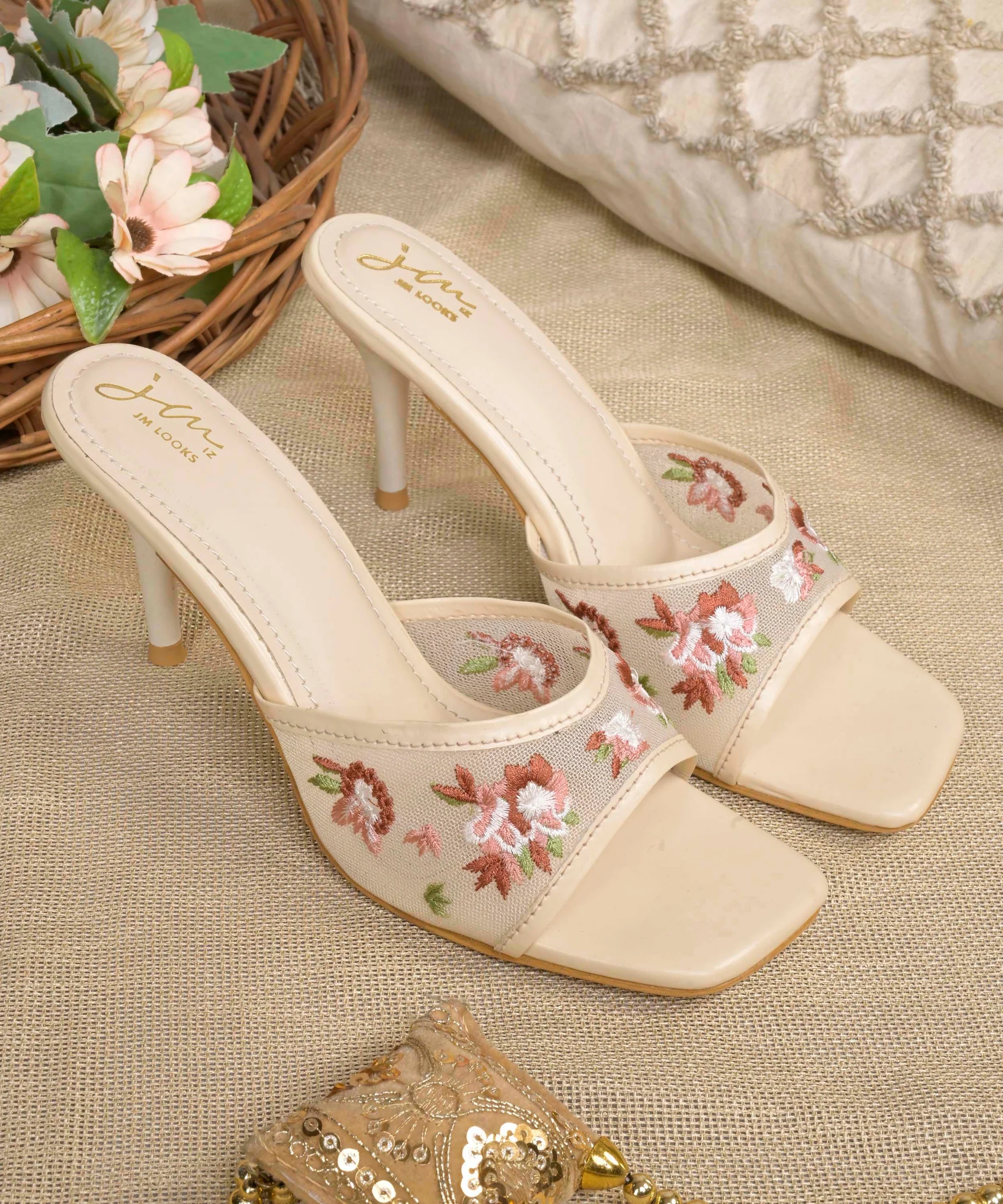 Fashion Floral Detail Slip-On Heels - Image 7