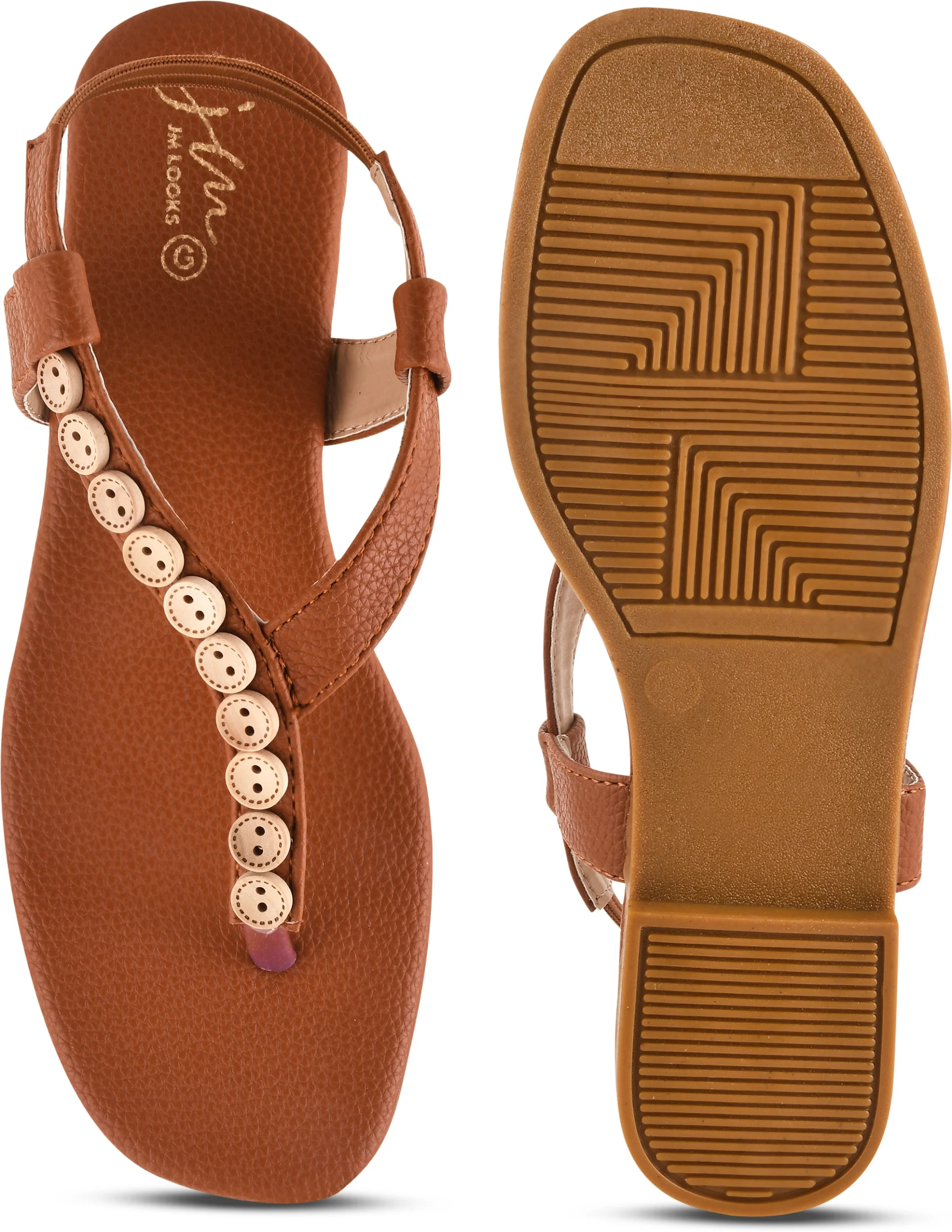 JM Looks Women's Button Embellished Flat Thong Sandals with Slingback Strap" - Image 11