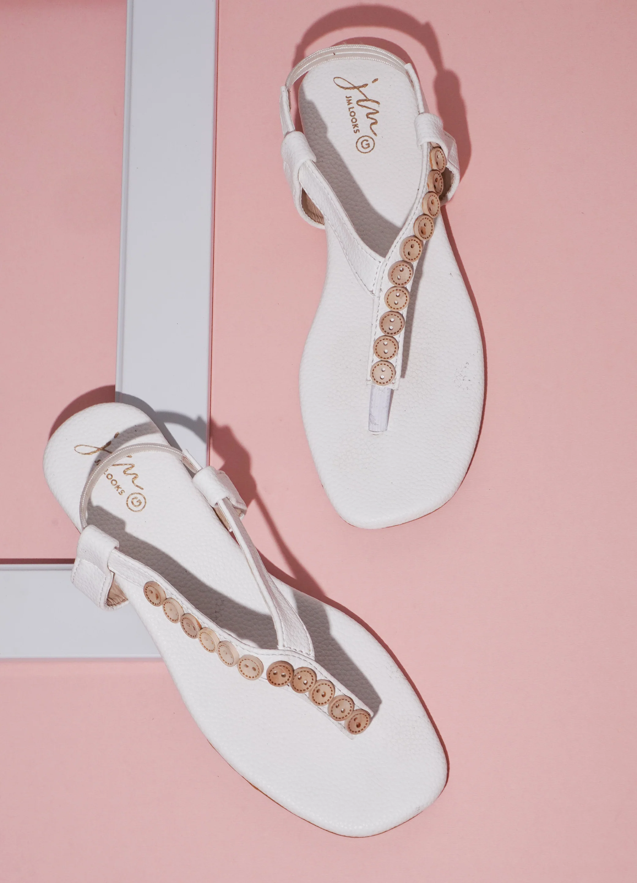 JM Looks Women's Button Embellished Flat Thong Sandals with Slingback Strap" - Image 13