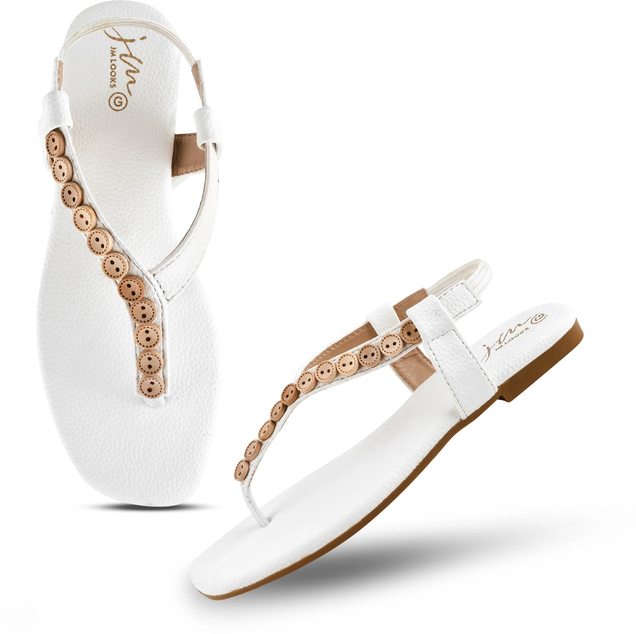 JM Looks Women's Button Embellished Flat Thong Sandals with Slingback Strap" - Image 15