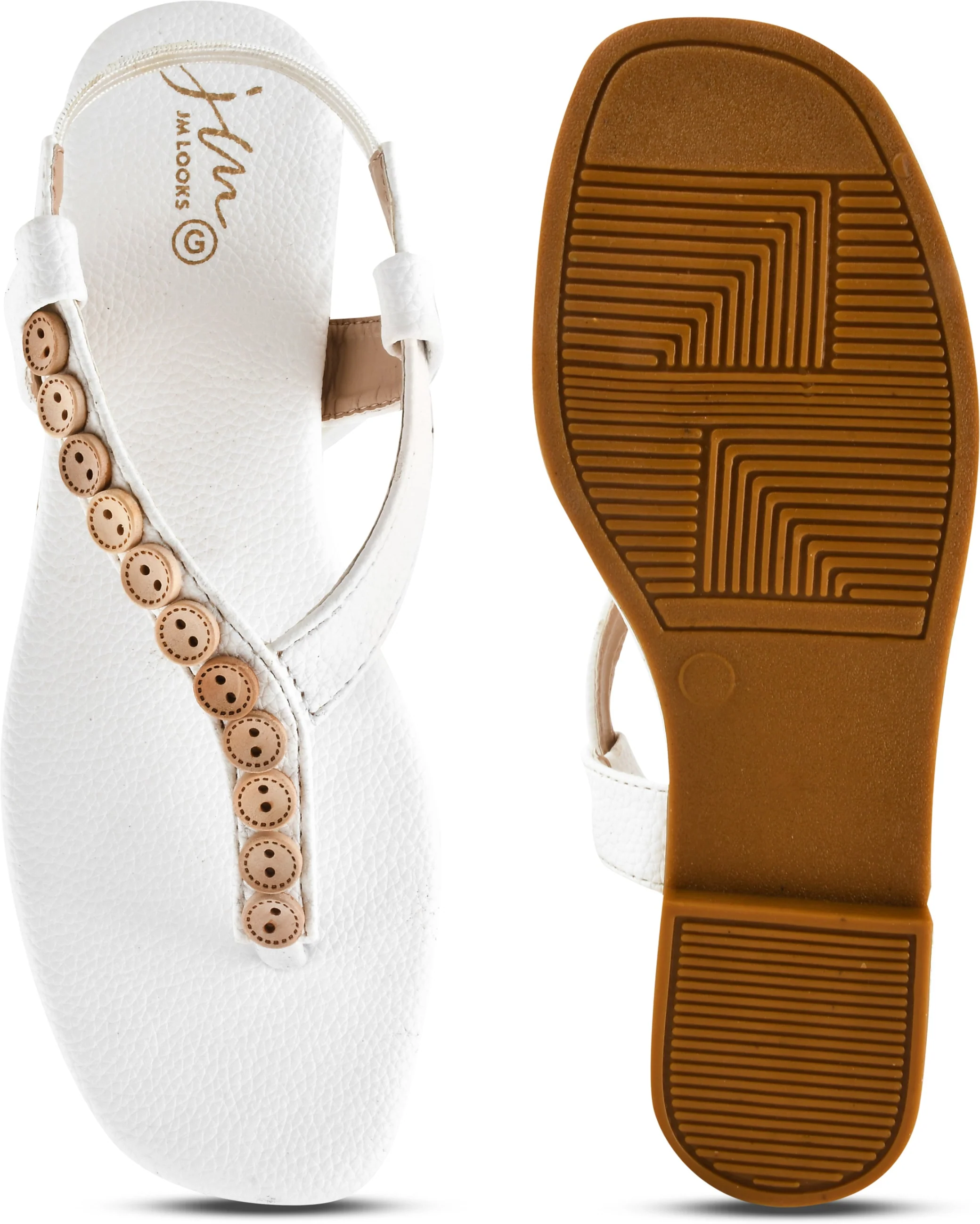 JM Looks Women's Button Embellished Flat Thong Sandals with Slingback Strap" - Image 17