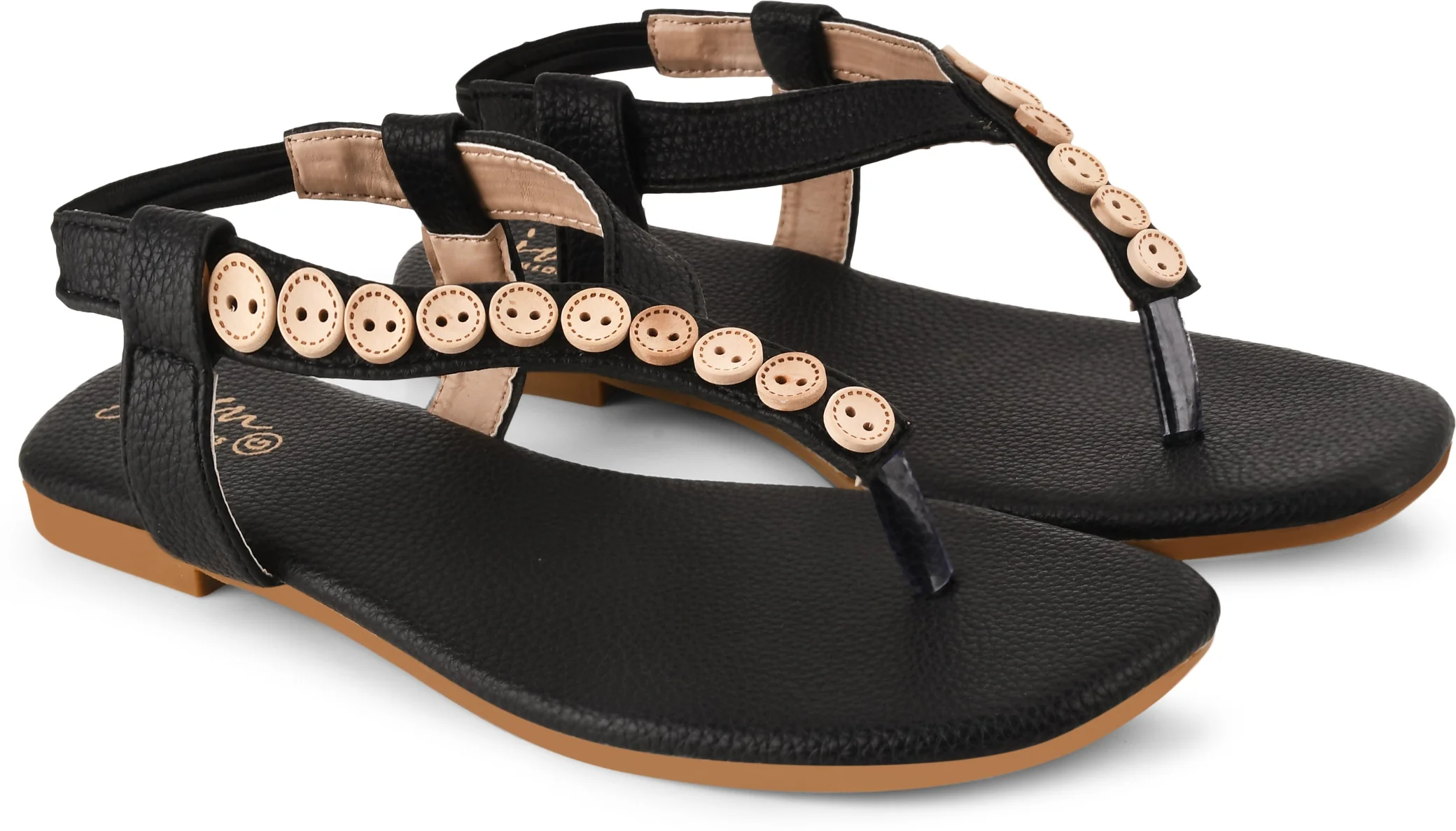 JM Looks Women's Button Embellished Flat Thong Sandals with Slingback Strap" - Image 5