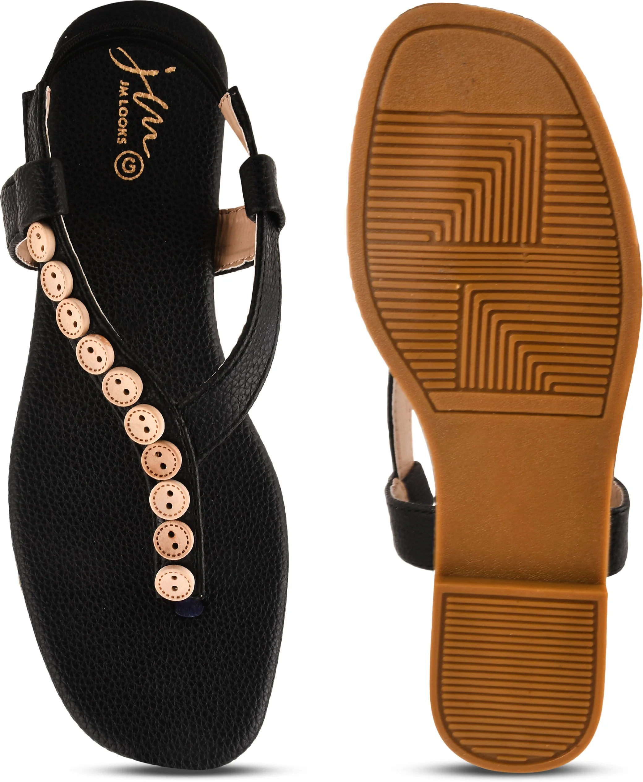 JM Looks Women's Button Embellished Flat Thong Sandals with Slingback Strap" - Image 6