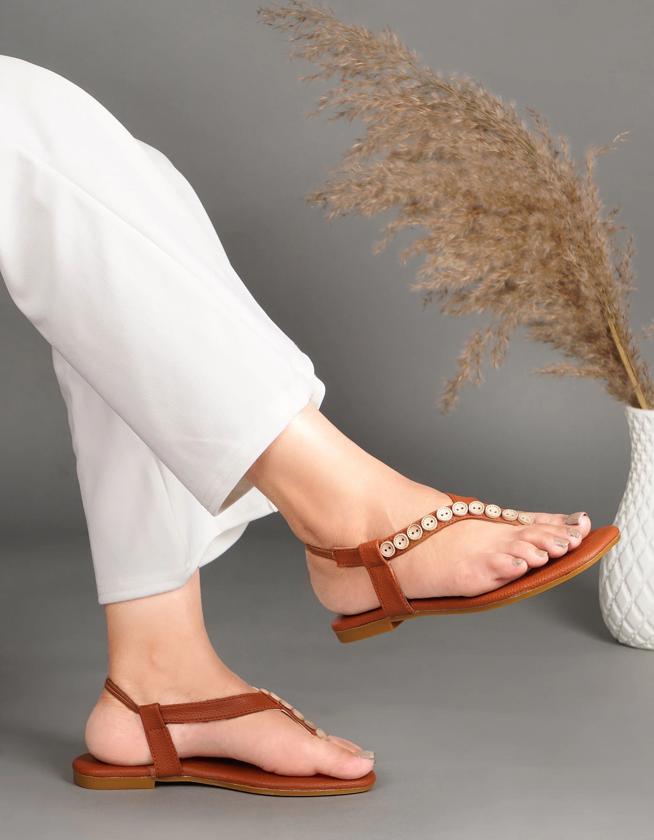 JM Looks Women's Button Embellished Flat Thong Sandals with Slingback Strap" - Image 8