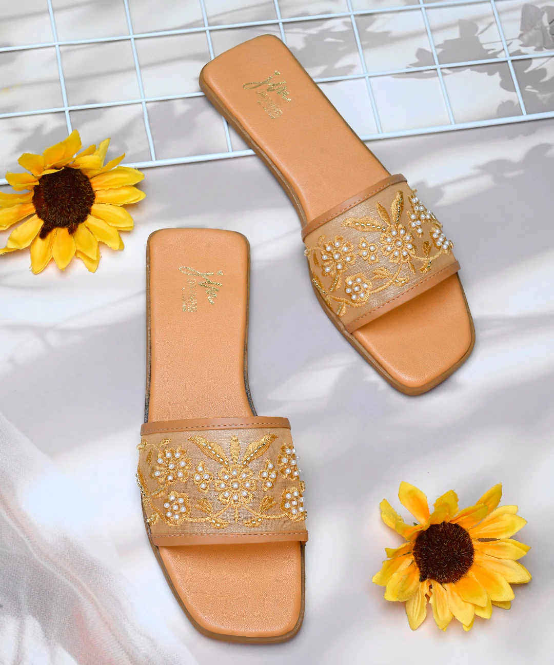 Floral Embroidered Flats Slippers
