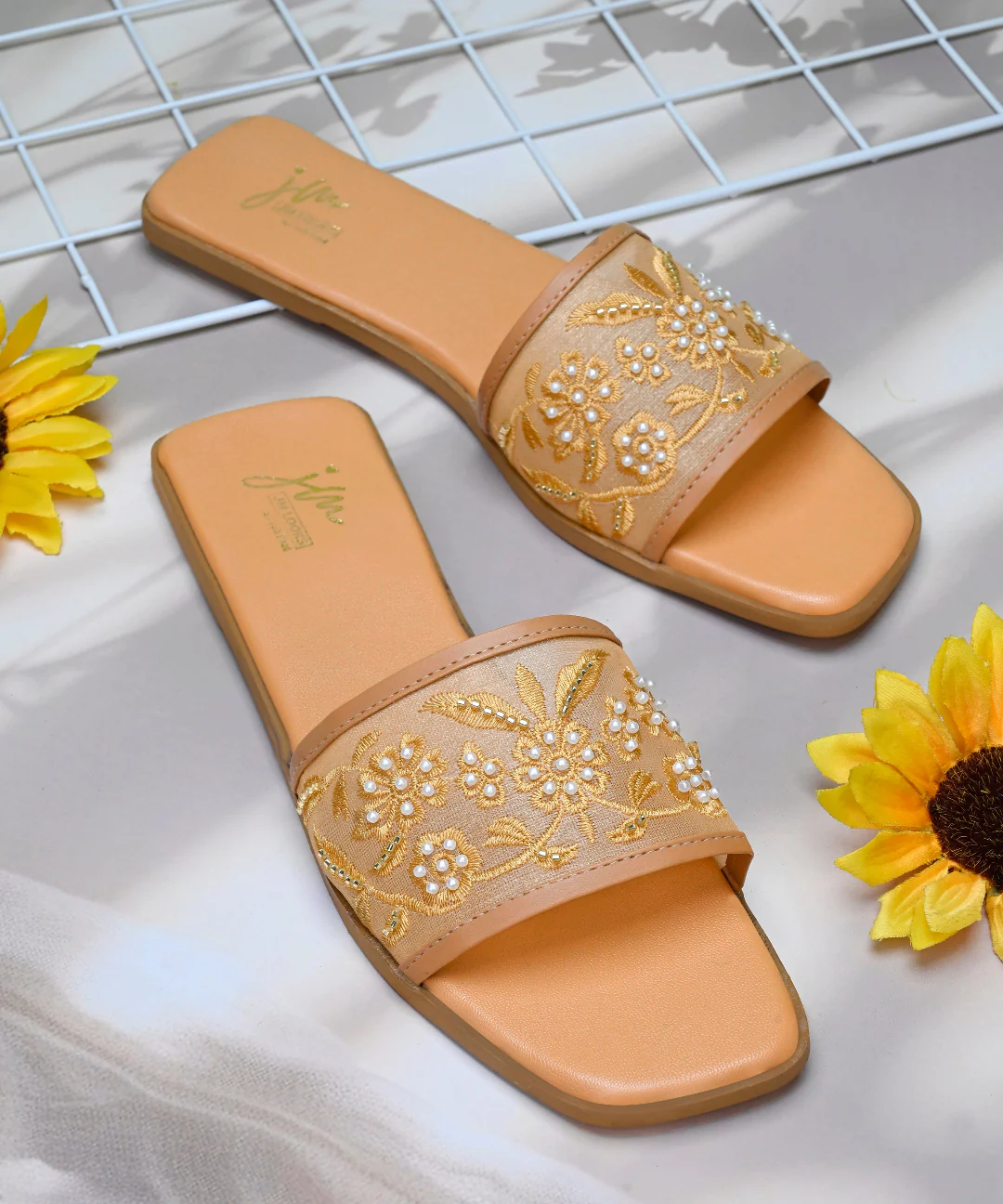 Floral Embroidered Flats Slippers - Image 2