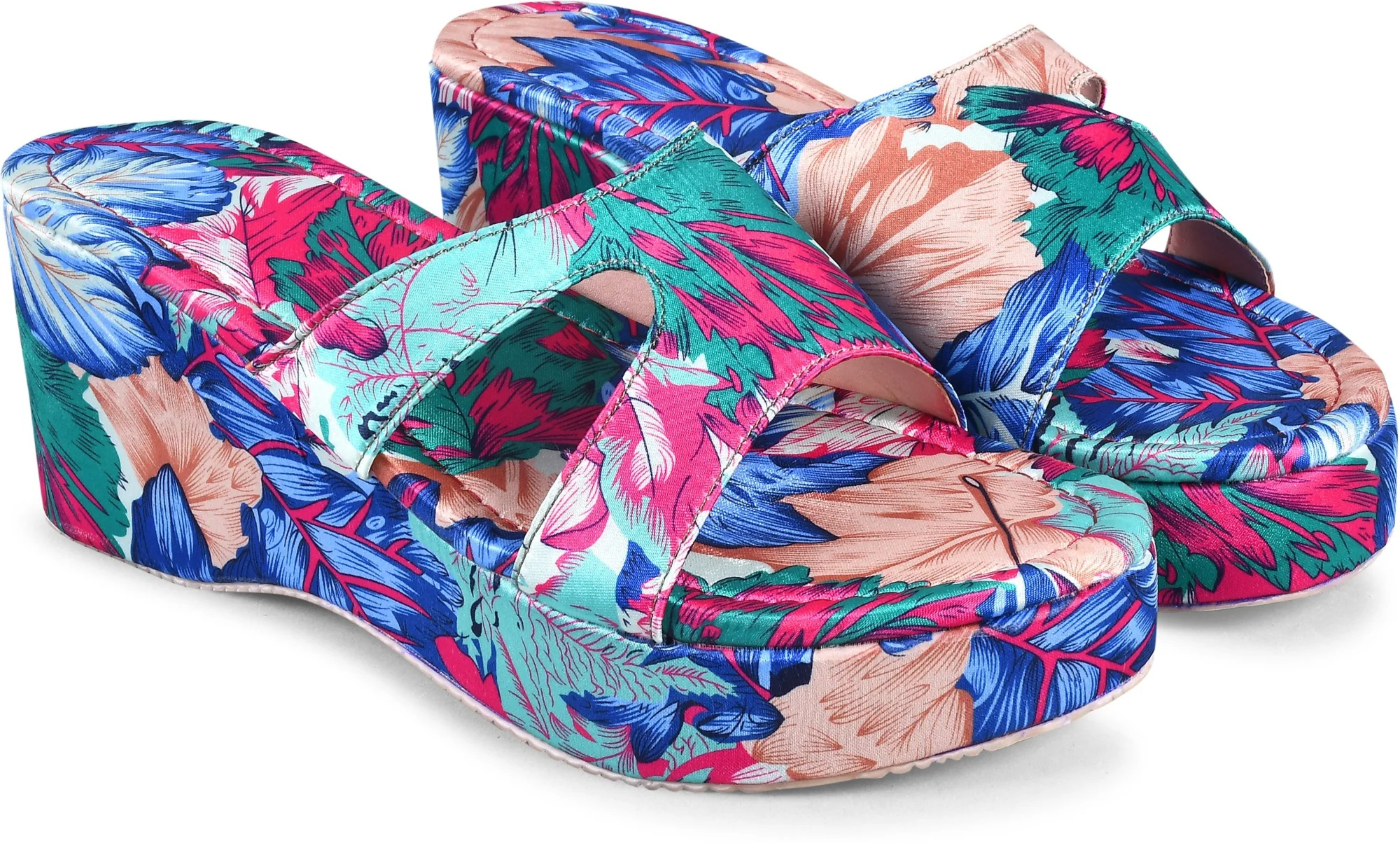 Platform Wedge Heels for Women Floral Printed Open Toe Sandals - Image 3