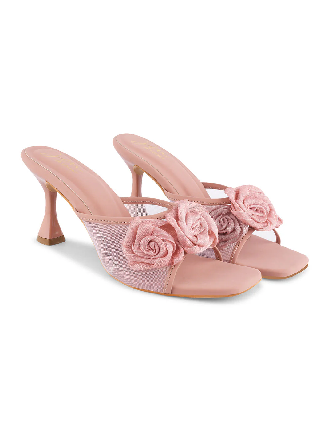 Floral Rosette Kitten Mule Heels for Women with Open Square Toe - Image 14