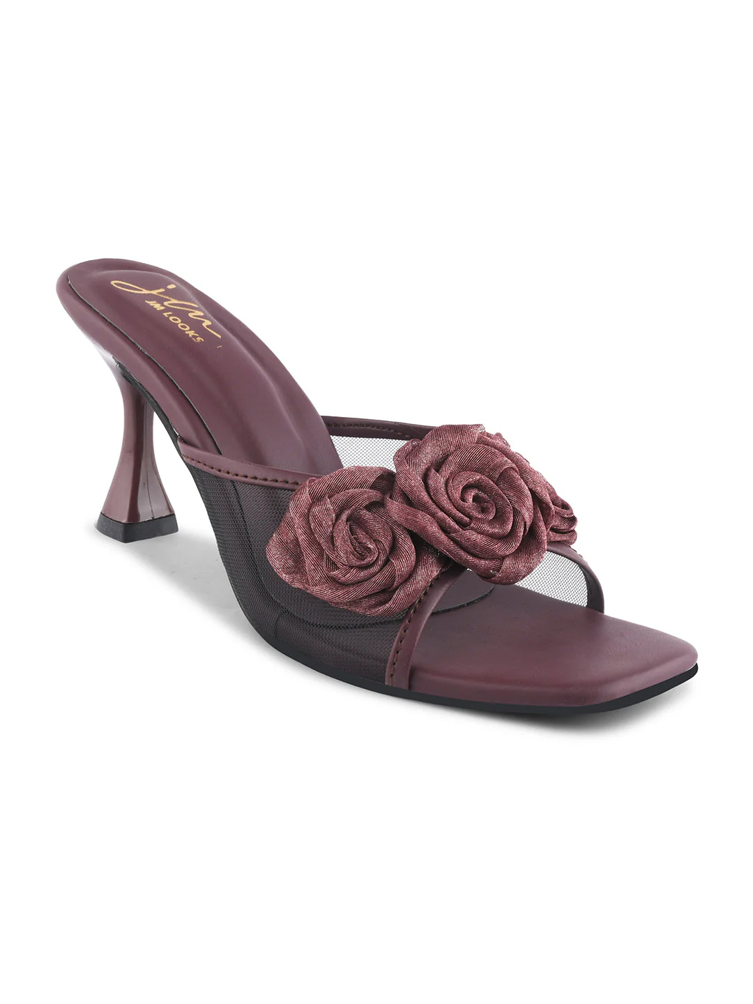 Floral Rosette Kitten Mule Heels for Women with Open Square Toe - Image 24