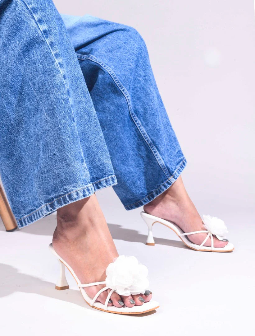 Floral Heels for Women Square Toe Slip On Mules - Image 21