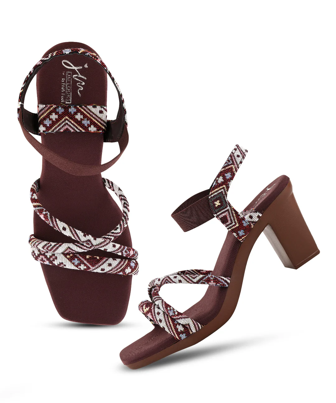 Geometric Print Block Heel Sandals - Image 12