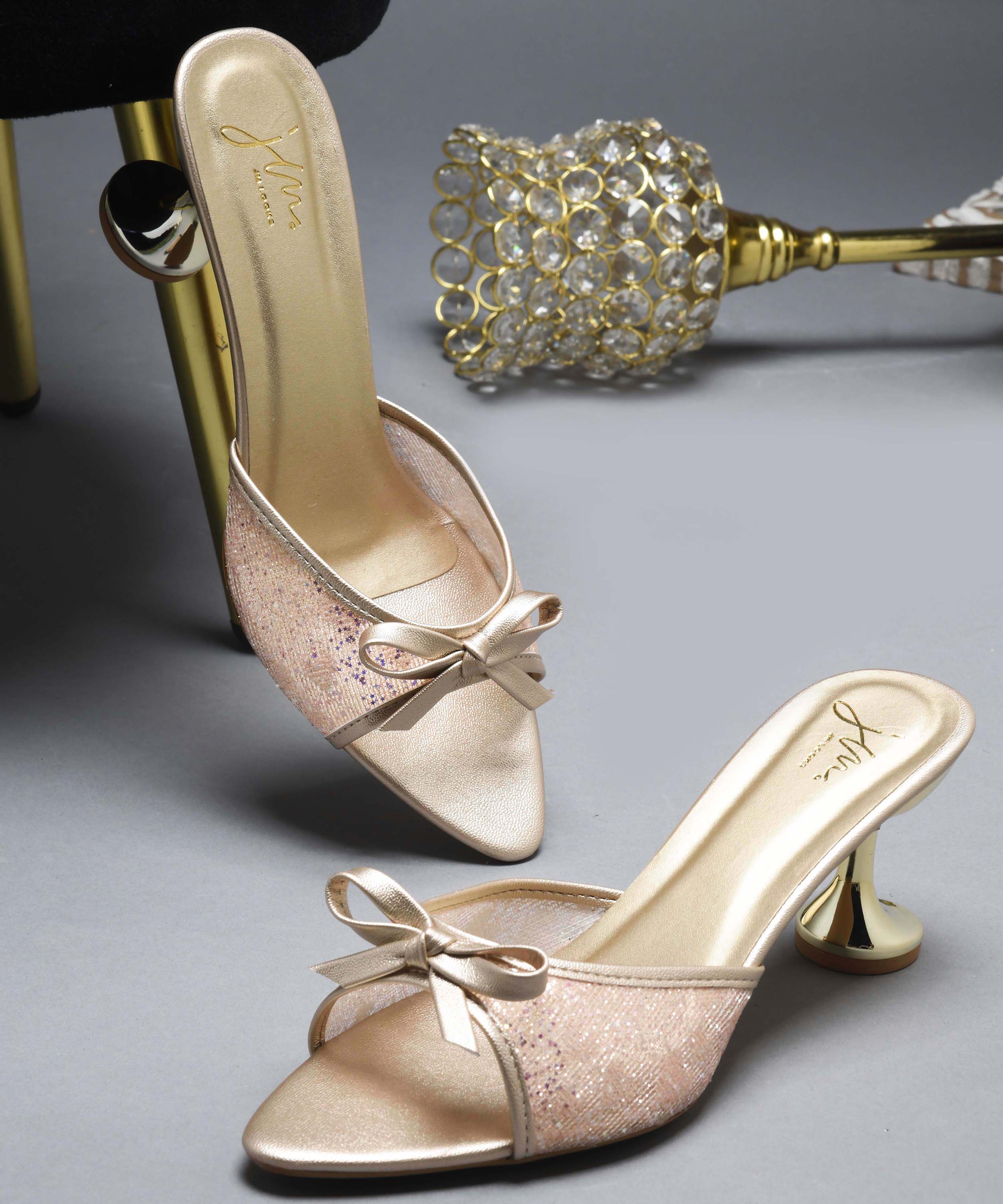 Glitter Mesh Spool, Kitten Heel Sandals with Bow Detail - Image 8